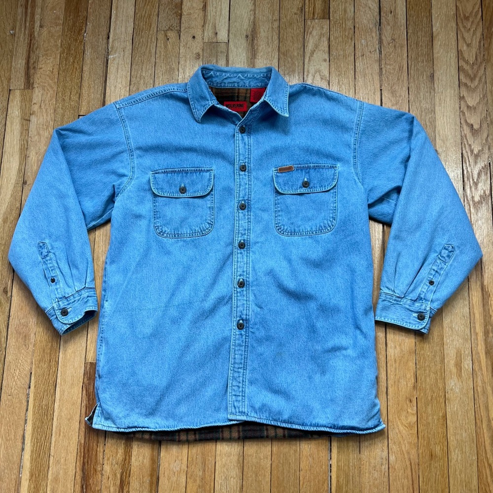 Vintage Wolverine Fleece Flannel Lined Denim Jacket Chore Shacket Men's Size L